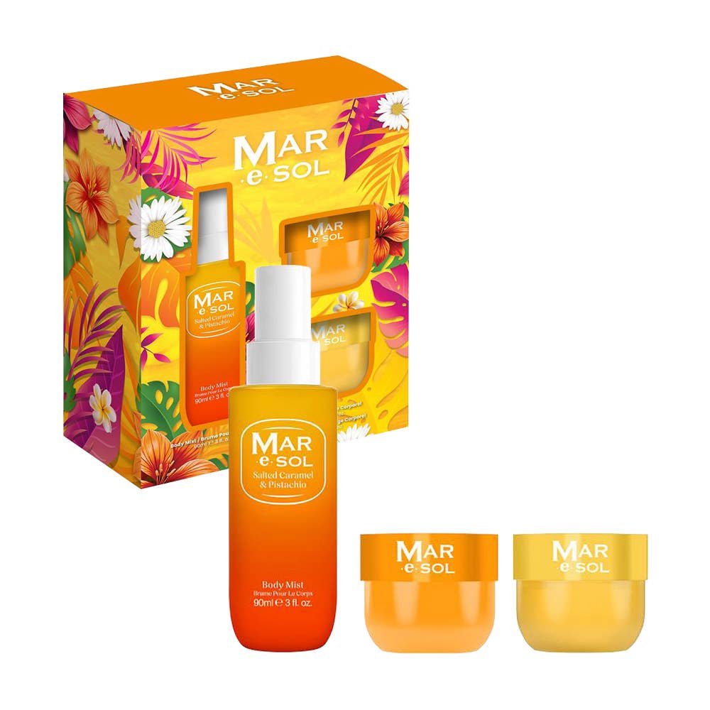 Coffret MAReSOL Salted Caramel & Pistachio – Gommage, Beurre & Brume Corps Gourmande