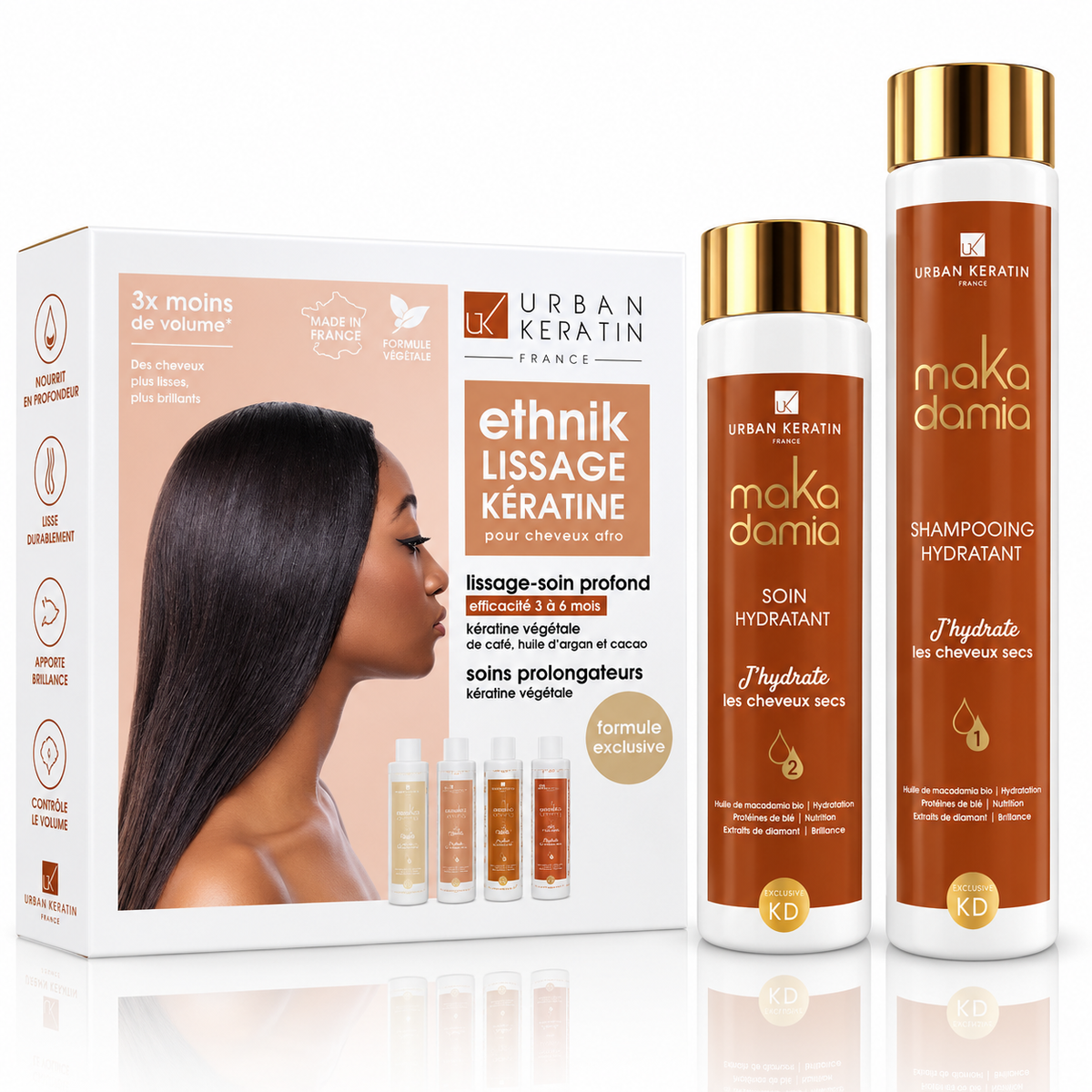 Coffret Lissage Complet Urban Keratin Ethnik + Makadamia Hydratant — Lissage Kératine Cheveux Afro, Crépus & Frisés Secs