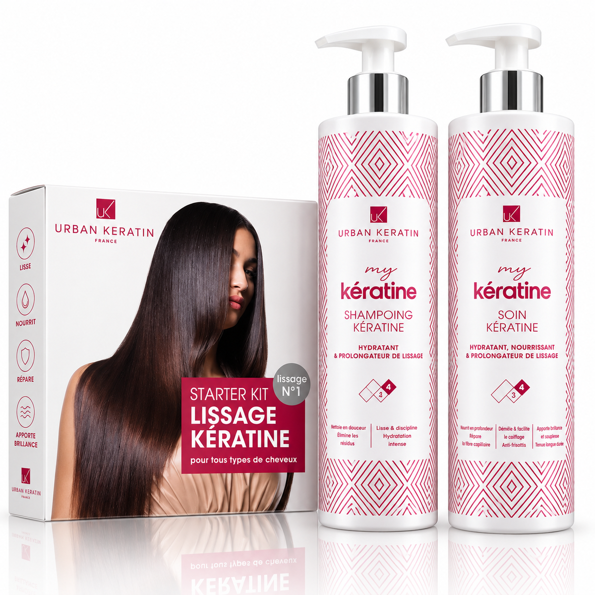 Coffret Lissage Complet Urban Keratin Starter Kit Lissage Kératine + My Kératine Duo — Rituel Nouveau Lissage Cheveux Tous Types