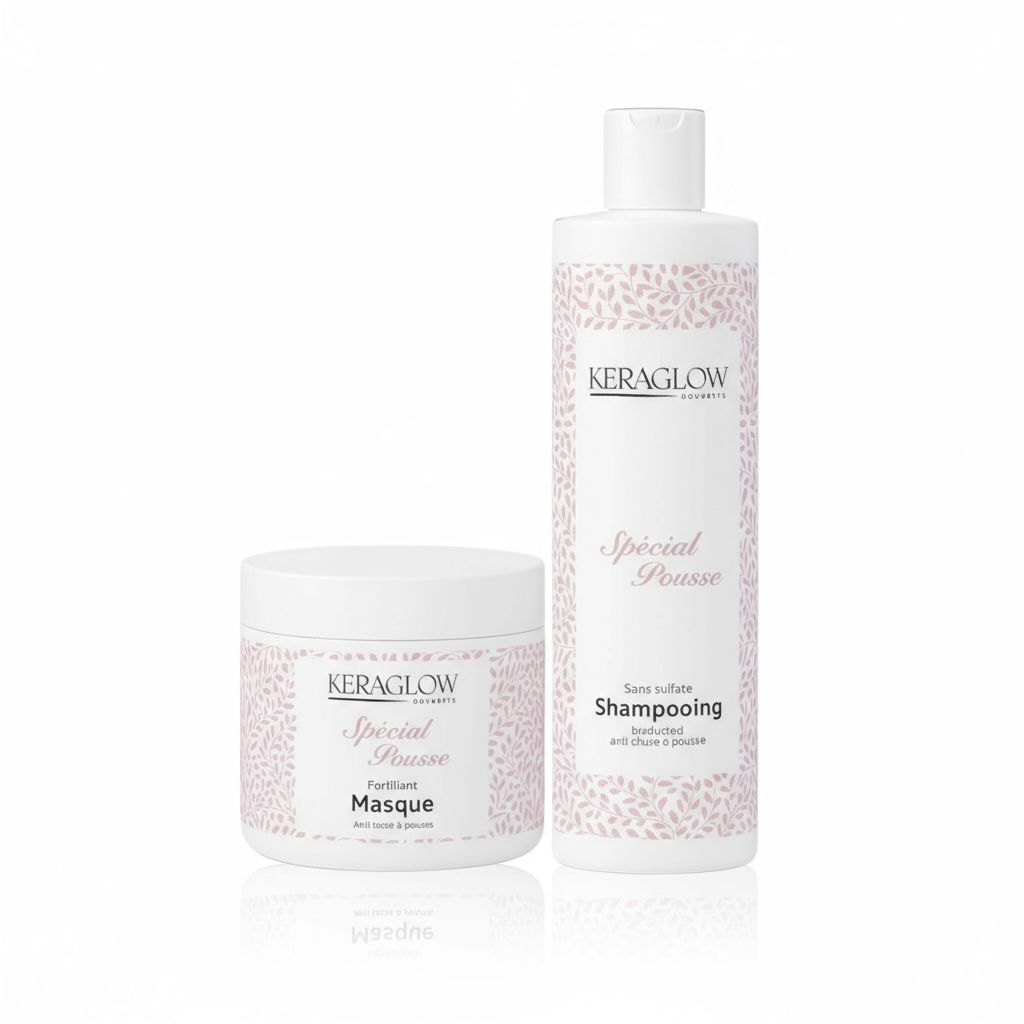 KERAGLOW Shampoing, Masque Spécial Pousse – & Huile Anti-Chute Énergisants sans Sulfate