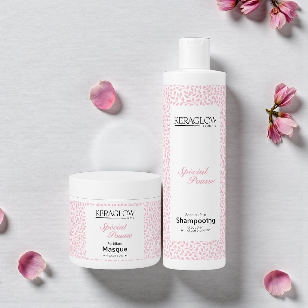 KERAGLOW Shampoing, Masque Spécial Pousse – & Huile Anti-Chute Énergisants sans Sulfate