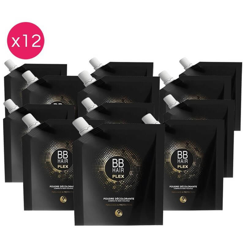 Pack de 12 poudres décolorantes 9 tons BBHair Plex Generik 500g
