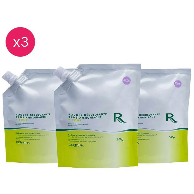 Pack de 3 poudres décolorantes 7 tons sans ammoniaque Generik 500g