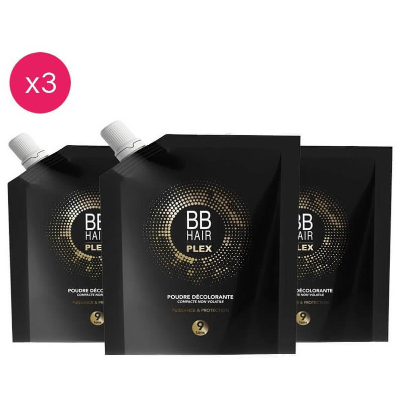 Pack de 3 poudres décolorantes 9 tons BBHair Plex Generik 500g