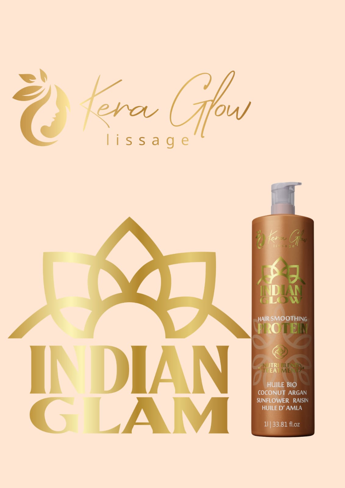 Lissage indien Kera Glow 1L + Masque keratine Hydrat miss24 carat 500ml Offert